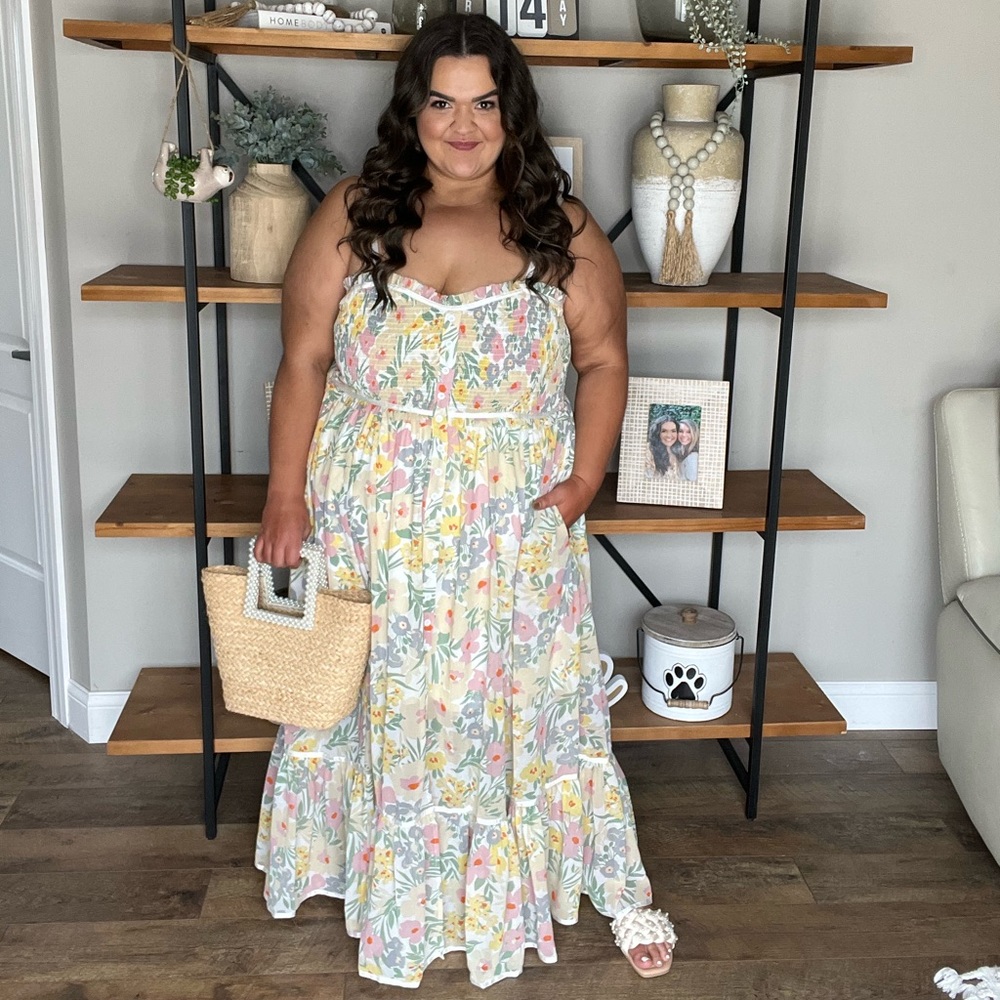 Pinkblush Floral Maxi Dress in Cream, Pink, Yellow & Green
